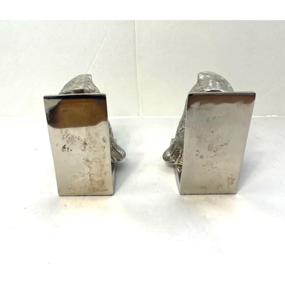 Silver Metal Owl Bookends Library Shelf Decor 4.75" Wide Base Elegant Design - Picture 5 of 7